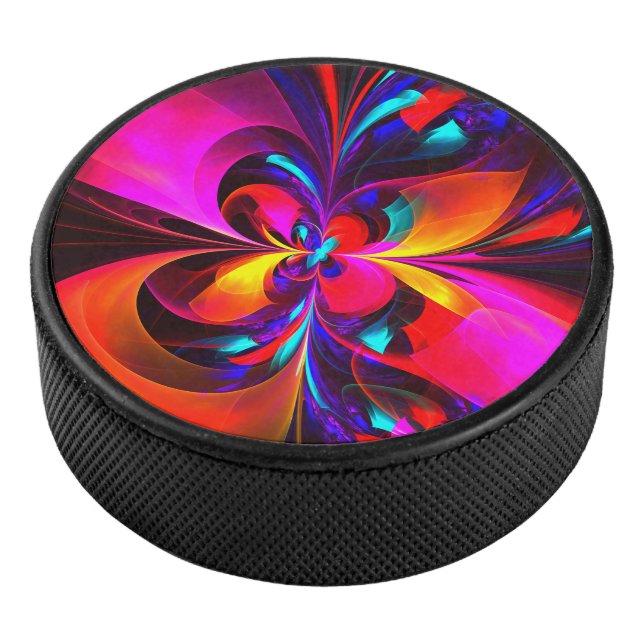 Modernes Abstraktes Blumenmuster Red Blue Muster # Eishockey Puck (3/4)
