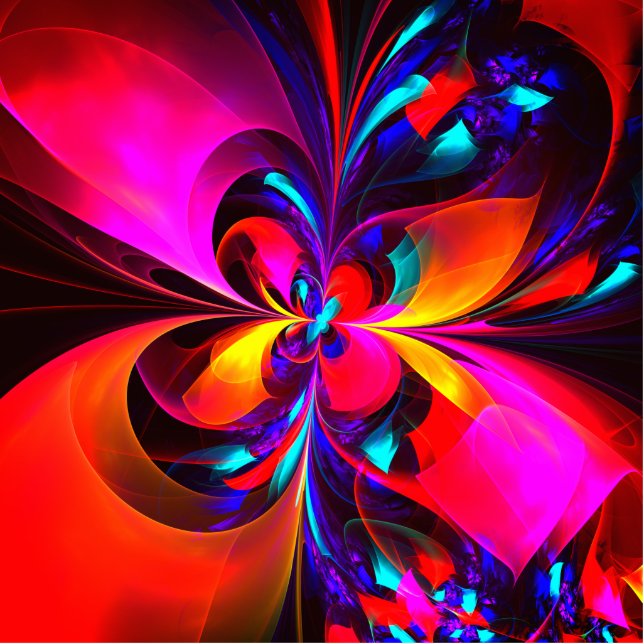 Modernes Abstraktes Blumenmuster Red Blue Muster # Freistehende Fotoskulptur (Vorne)