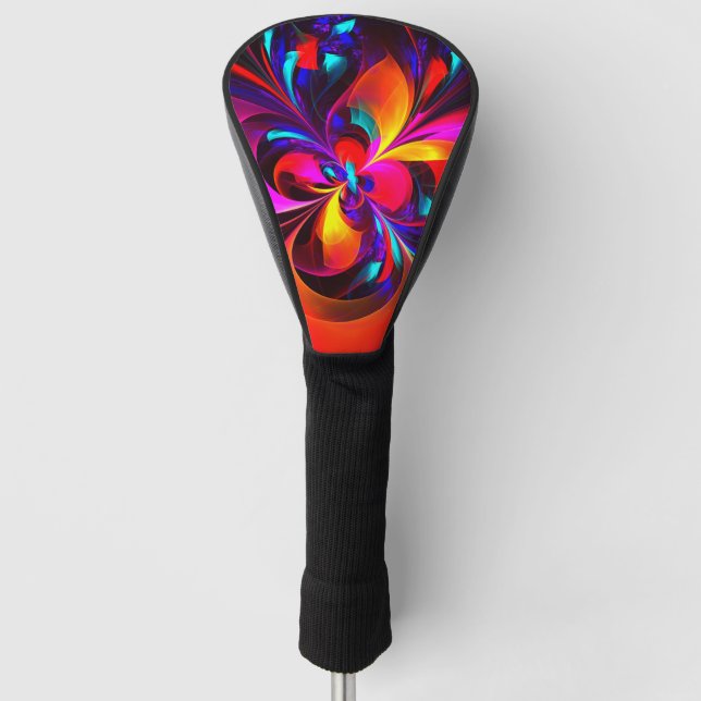 Modernes Abstraktes Blumenmuster Red Blue Muster # Golf Headcover (Vorderseite)