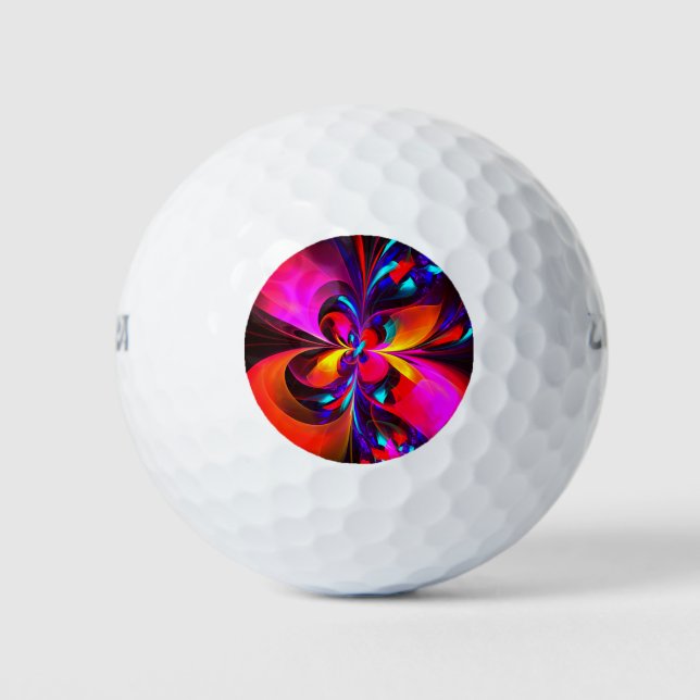 Modernes Abstraktes Blumenmuster Red Blue Muster # Golfball (Vorderseite)