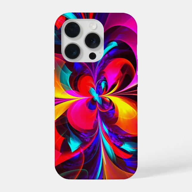 Modernes Abstraktes Blumenmuster Red Blue Muster # iPhone 15 Pro Hülle (Rückseite)