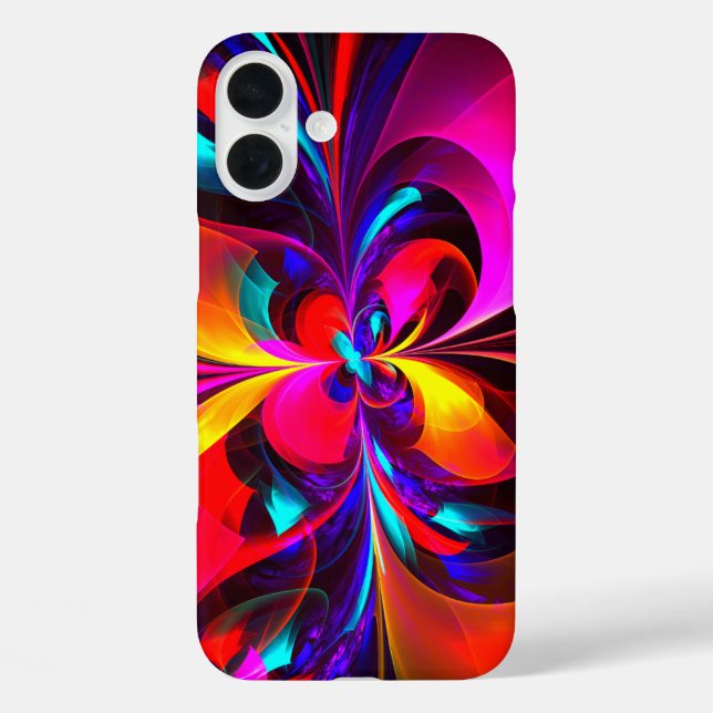 Modernes Abstraktes Blumenmuster Red Blue Muster # iPhone 16 Plus Hülle (Rückseite)