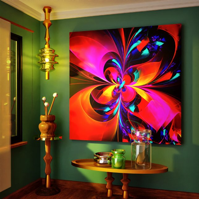 Modernes Abstraktes Blumenmuster Red Blue Muster # Leinwanddruck (Modern Floral Abstract Art Red Blue Pattern #07 Canvas Print)