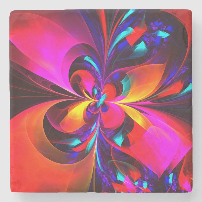 Modernes Abstraktes Blumenmuster Red Blue Muster # Steinuntersetzer (Vorderseite)