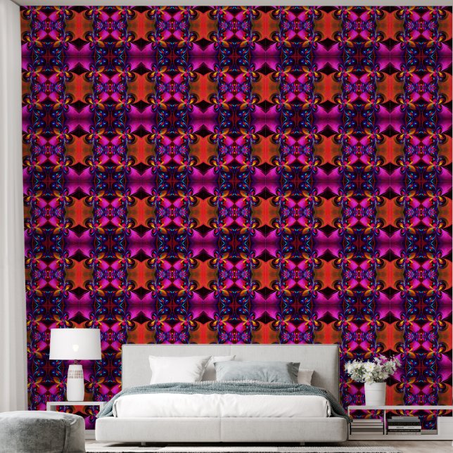 Modernes Abstraktes Blumenmuster Red Blue Muster # Tapete (Schlafzimmer)