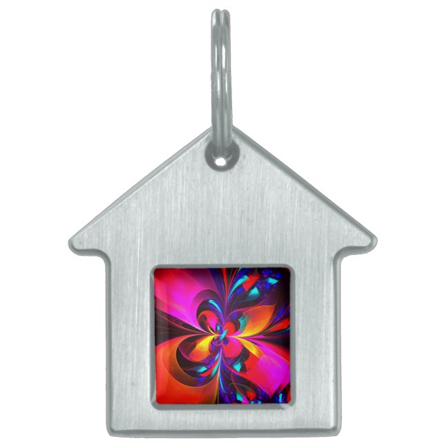 Modernes Abstraktes Blumenmuster Red Blue Muster # Tiermarke (Vorderseite)