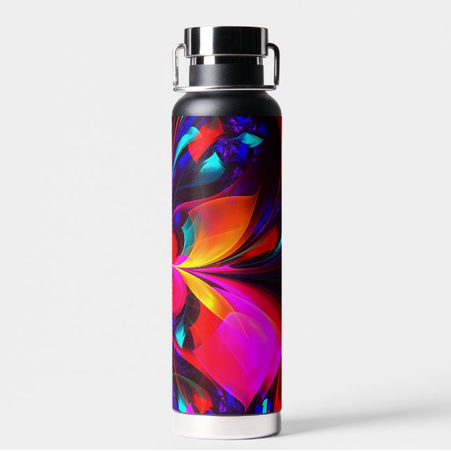 Modernes Abstraktes Blumenmuster Red Blue Muster # Trinkflasche (Rückseite)