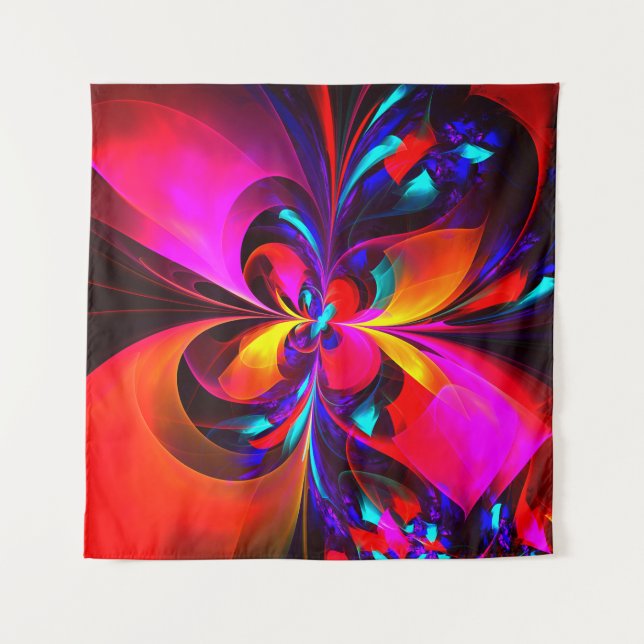 Modernes Abstraktes Blumenmuster Red Blue Muster # Wandteppich (Vorderseite)