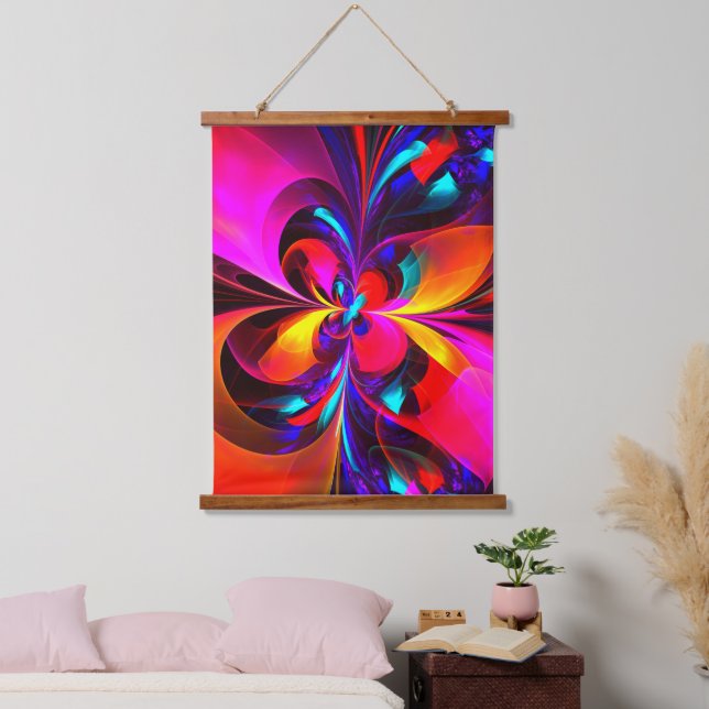 Modernes Abstraktes Blumenmuster Red Blue Muster # Wandteppich Mit Holzrahmen (Schlafzimmer)