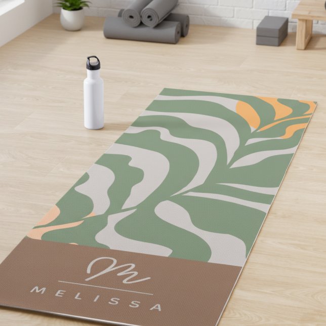 Modernes Abstraktes Boho Green Grau Brown Monogram Yogamatte (Von Creator hochgeladen)