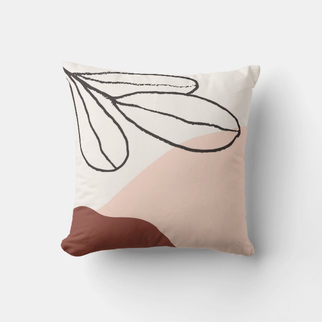 Modernes Abstraktes botanisches Blush Brown Creme  Kissen (Vorderseite)