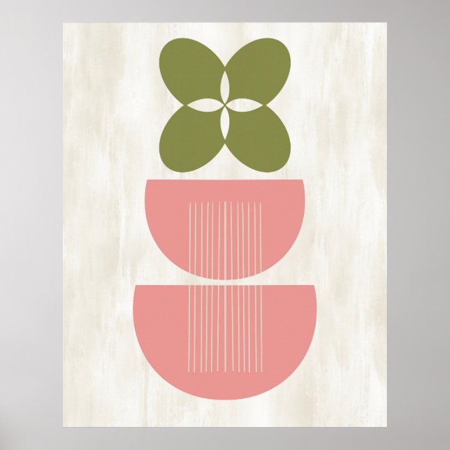 Modernes Abstraktes botanisches Rosa Grün aus der  Poster (Vorne)