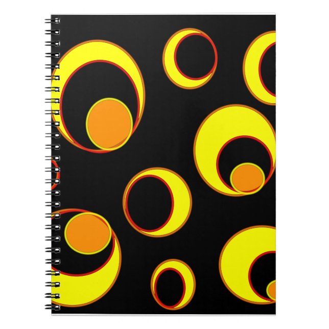Modernes abstraktes Design, gelbe Kreise auf schwa Notizblock (Vorderseite)
