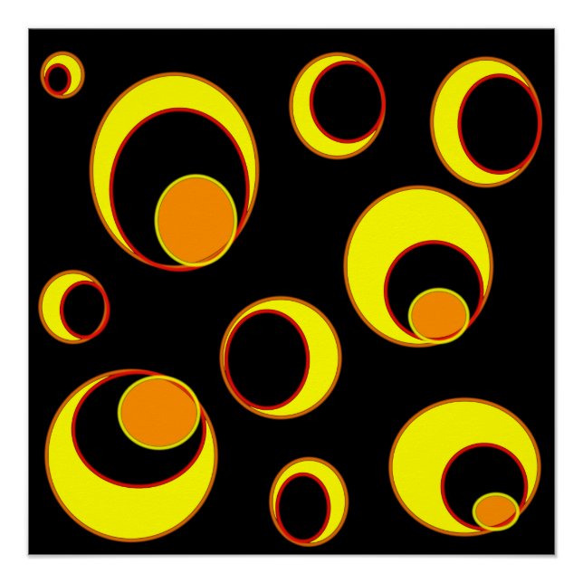 Modernes abstraktes Design, gelbe Kreise auf schwa Poster (Vorderseite)