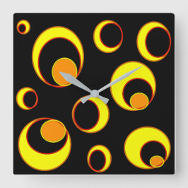 Modernes abstraktes Design, gelbe Kreise auf schwa Quadratische Wanduhr
