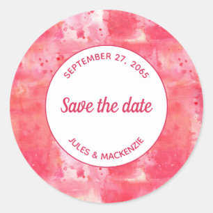 Modernes Abstraktes Farbrosa Save the Date Runder Aufkleber