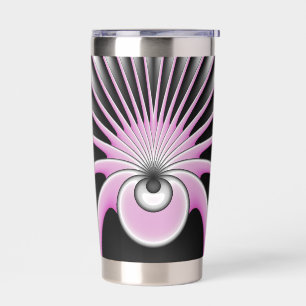 Modernes Abstraktes Fraktal Art Pink Grau Schwarz Thermobecher
