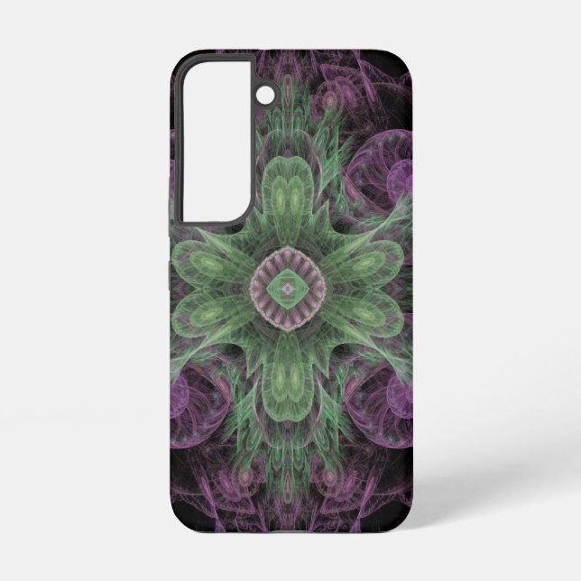 Modernes Abstraktes Fraktal Lila und grünes Design Samsung Galaxy Hülle (Rückseite)