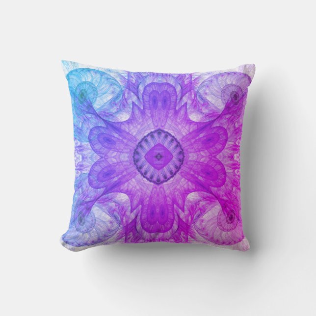 Modernes Abstraktes Fraktal Rosa und Blau Kissen (Vorderseite)