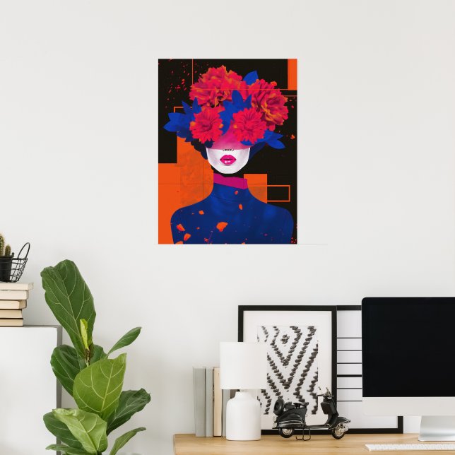 Modernes abstraktes Frauenportrait mit Blume Poster (Heimbüro)