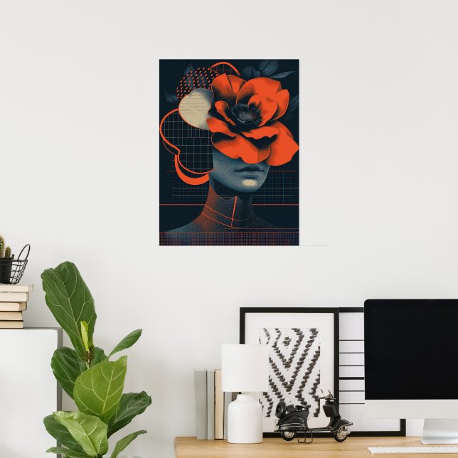 Modernes abstraktes Frauenportrait mit Blume Poster (Heimbüro)