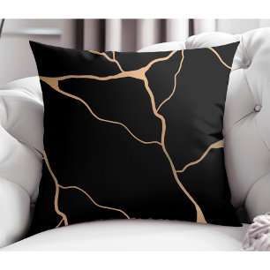 Modernes Abstraktes Gold Vin Design Black Kissen