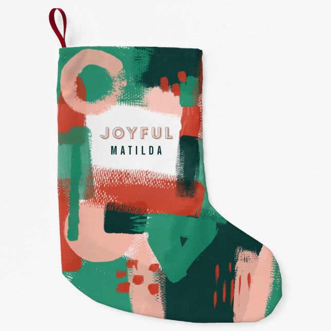 Modernes abstraktes grafisches Rot, rosa + grünes Kleiner Weihnachtsstrumpf (Vorderseite)