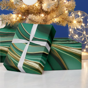 Modernes Abstraktes Grün und Gold- Geschenkpapier
