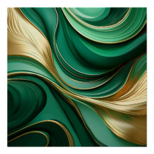 Modernes Abstraktes Grün und Gold- Poster