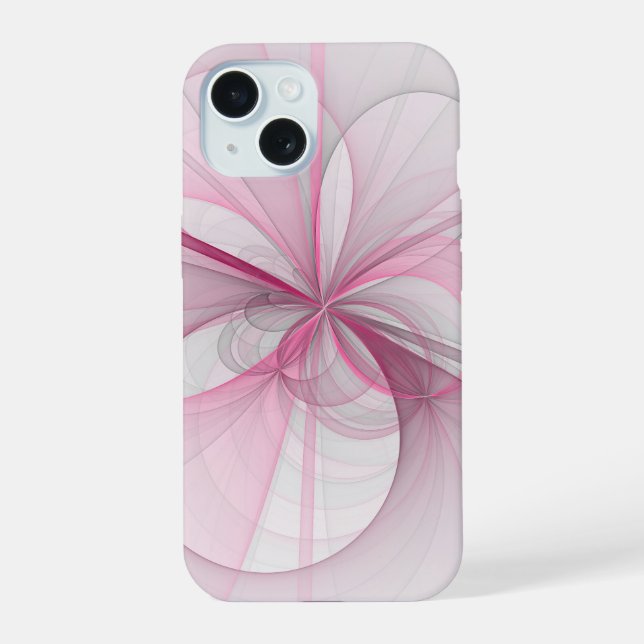 Modernes Abstraktes, hellrosa graues Fraktal Desig iPhone 15 Hülle (Rückseite)