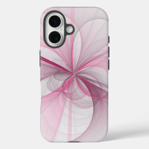 Modernes Abstraktes, hellrosa graues Fraktal Desig iPhone 16 Hülle