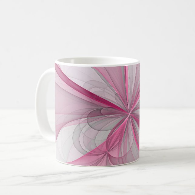 Modernes Abstraktes, hellrosa graues Fraktal Desig Kaffeetasse (Vorderseite Links)