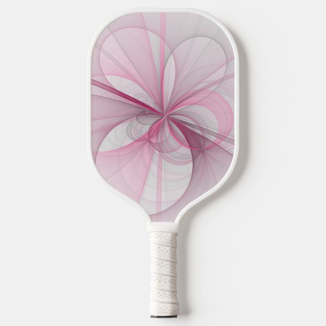 Modernes Abstraktes, hellrosa graues Fraktal Desig Pickleball Schläger (Vorderseite)