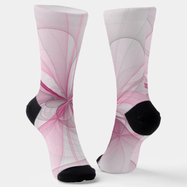 Modernes Abstraktes, hellrosa graues Fraktal Desig Socken (Gewinkelt)