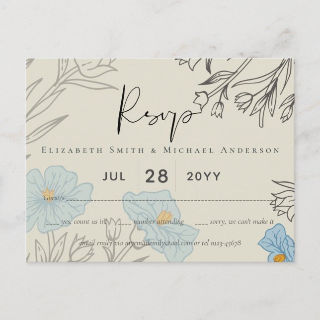 Modernes Abstraktes Hochzeitsszenario mit blauer B Postkarte (Vorderseite)
