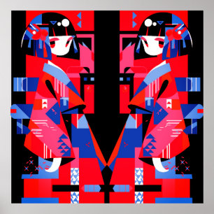 Modernes Abstraktes Japanisches Mädchen - Geometri Poster