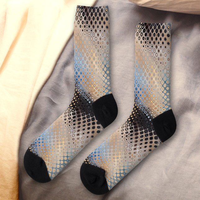 Modernes Abstraktes Kunstmuster Socken (Socks featuring a modern abstract glass dots pattern in blue, grey and beige)