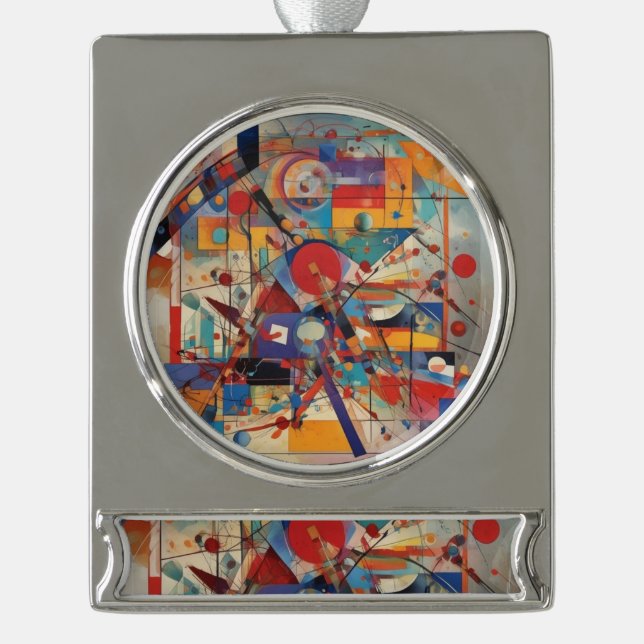 Modernes Abstraktes Kunstwerk Banner-Ornament Silber (Vorderseite)