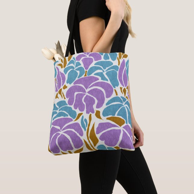 Modernes, Abstraktes, Lila Blumendesign Tasche (Von Nahem)