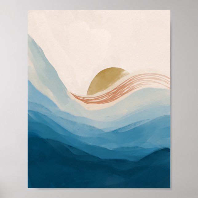 Modernes Abstraktes Meer und Sonnenaufgang, beruhi Poster (Vorne)