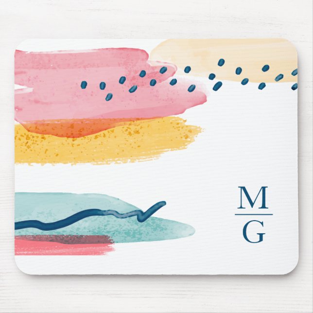 Modernes Abstraktes Monogramm in Aquarellfarbe Ros Mousepad (Vorne)