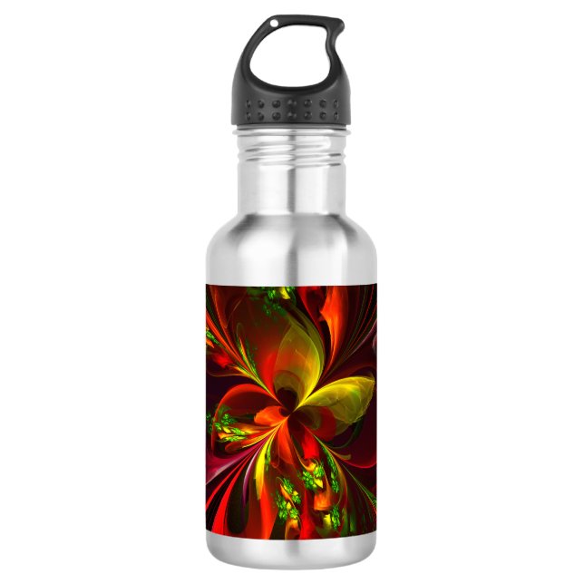 Modernes Abstraktes Muster des Roten Grünen Blumen Edelstahlflasche (Vorderseite)