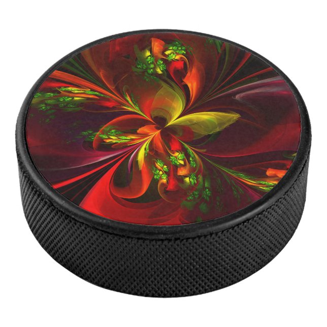 Modernes Abstraktes Muster des Roten Grünen Blumen Eishockey Puck (3/4)