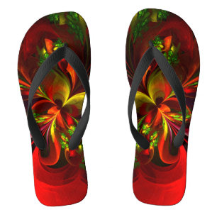 Modernes Abstraktes Muster des Roten Grünen Blumen Flip Flops
