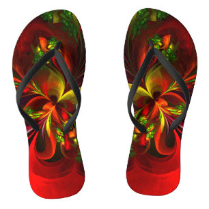 Modernes Abstraktes Muster des Roten Grünen Blumen Flip Flops