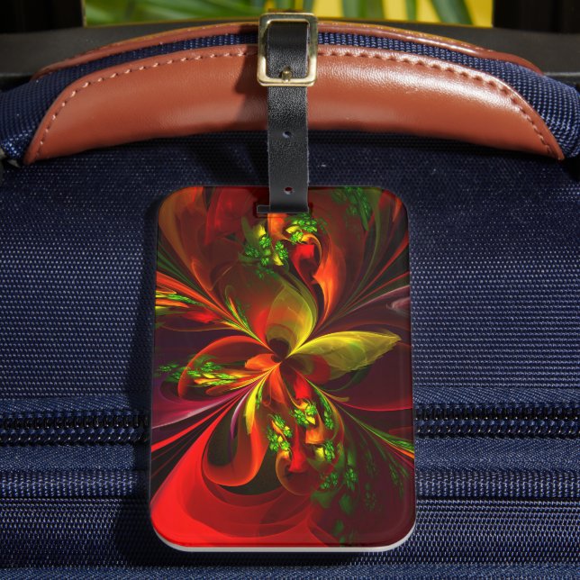 Modernes Abstraktes Muster des Roten Grünen Blumen Gepäckanhänger (Vorderseite Insitu 2)