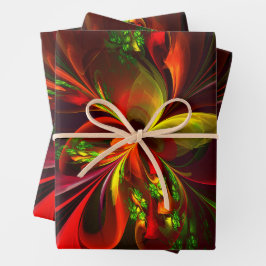 Modernes Abstraktes Muster des Roten Grünen Blumen Geschenkpapier Set
