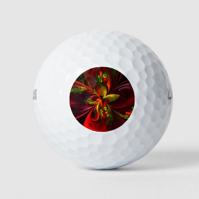 Modernes Abstraktes Muster des Roten Grünen Blumen Golfball (Vorderseite)