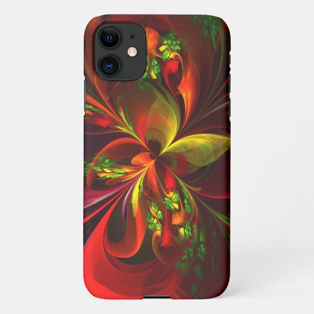 Modernes Abstraktes Muster des Roten Grünen Blumen iPhone 11 Hülle (Rückseite)