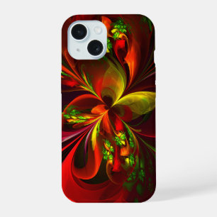 Modernes Abstraktes Muster des Roten Grünen Blumen iPhone 15 Hülle